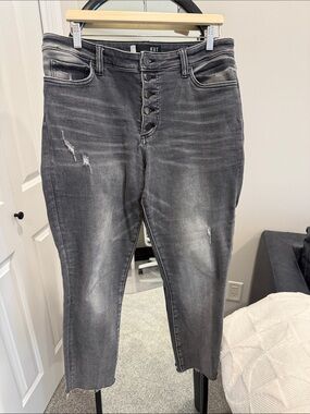 Kut from the Kloth High-Rise Button-Fly Distressed Gray Jeans
